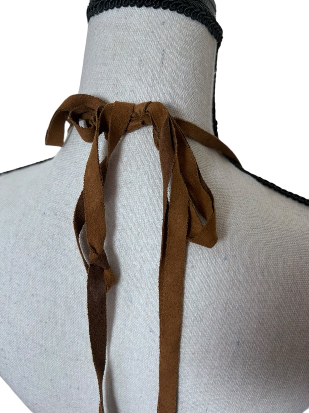 Forever 21 Faux Suede Fringe Halter Top Brown Boho Festival Western Size M - Picture 5 of 7